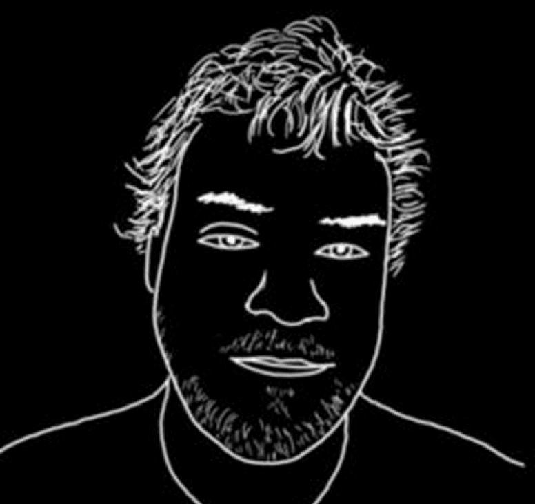 Outlined face on a black background.