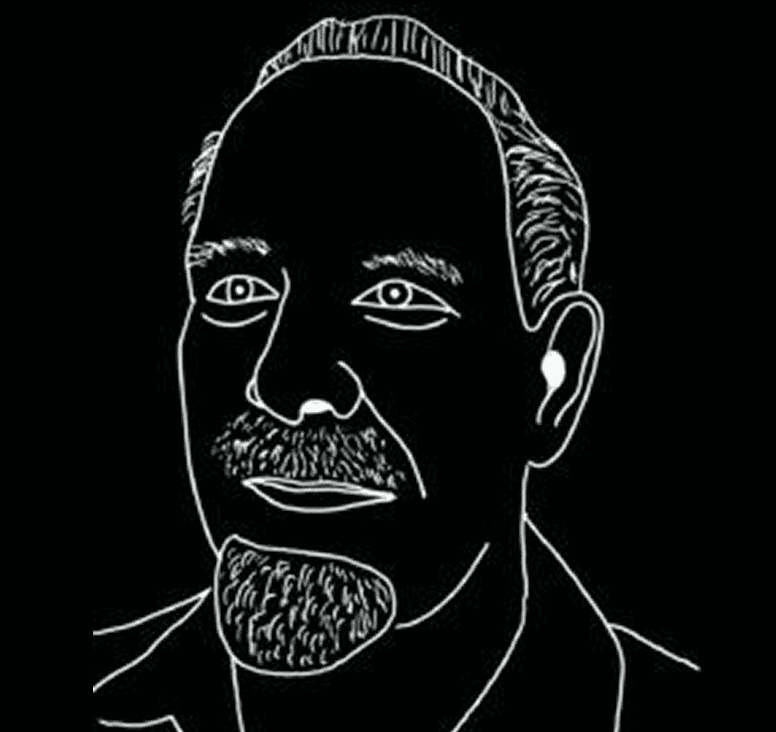 Line art portrait of a man's face.