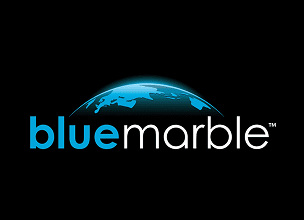 Blue Marble logo with earth graphic.