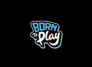 Colorful 'Born to Play' text graphic.