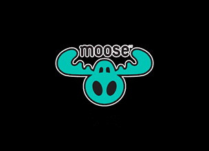 Teal moose logo on black background.