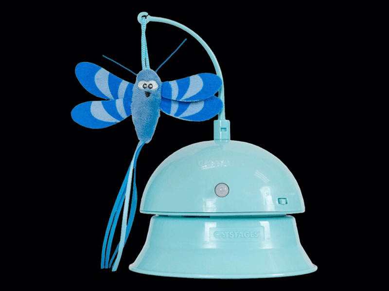 Blue butterfly toy on a light blue base.