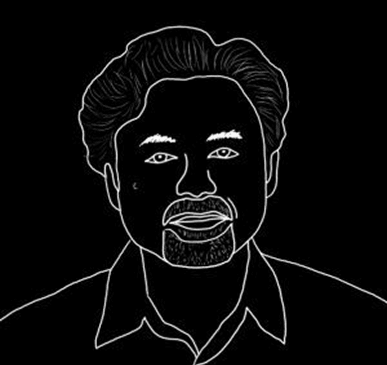 Line drawing of a man's face.