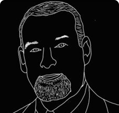 Outline drawing of a man with beard.